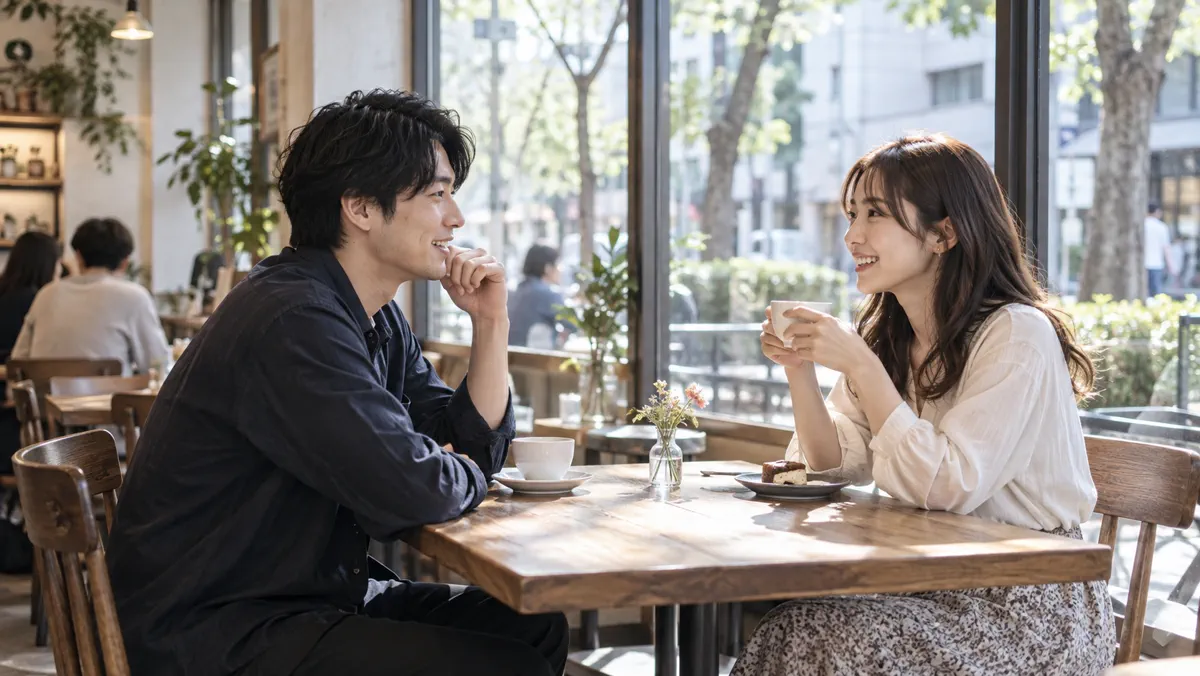 カフェで会話する二人のイメージ写真