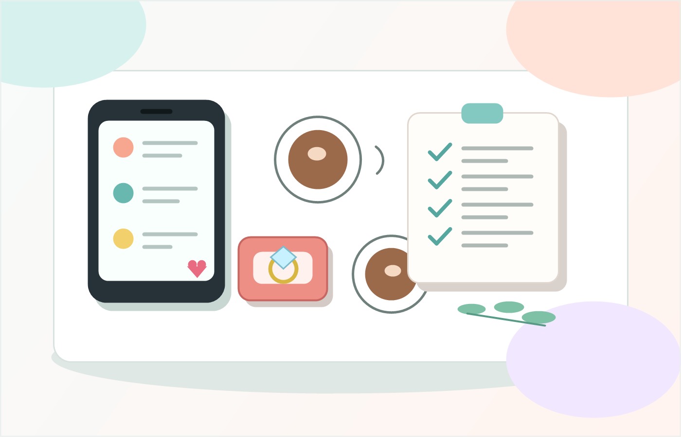 スマートフォンと指輪とチェックリストのイラスト